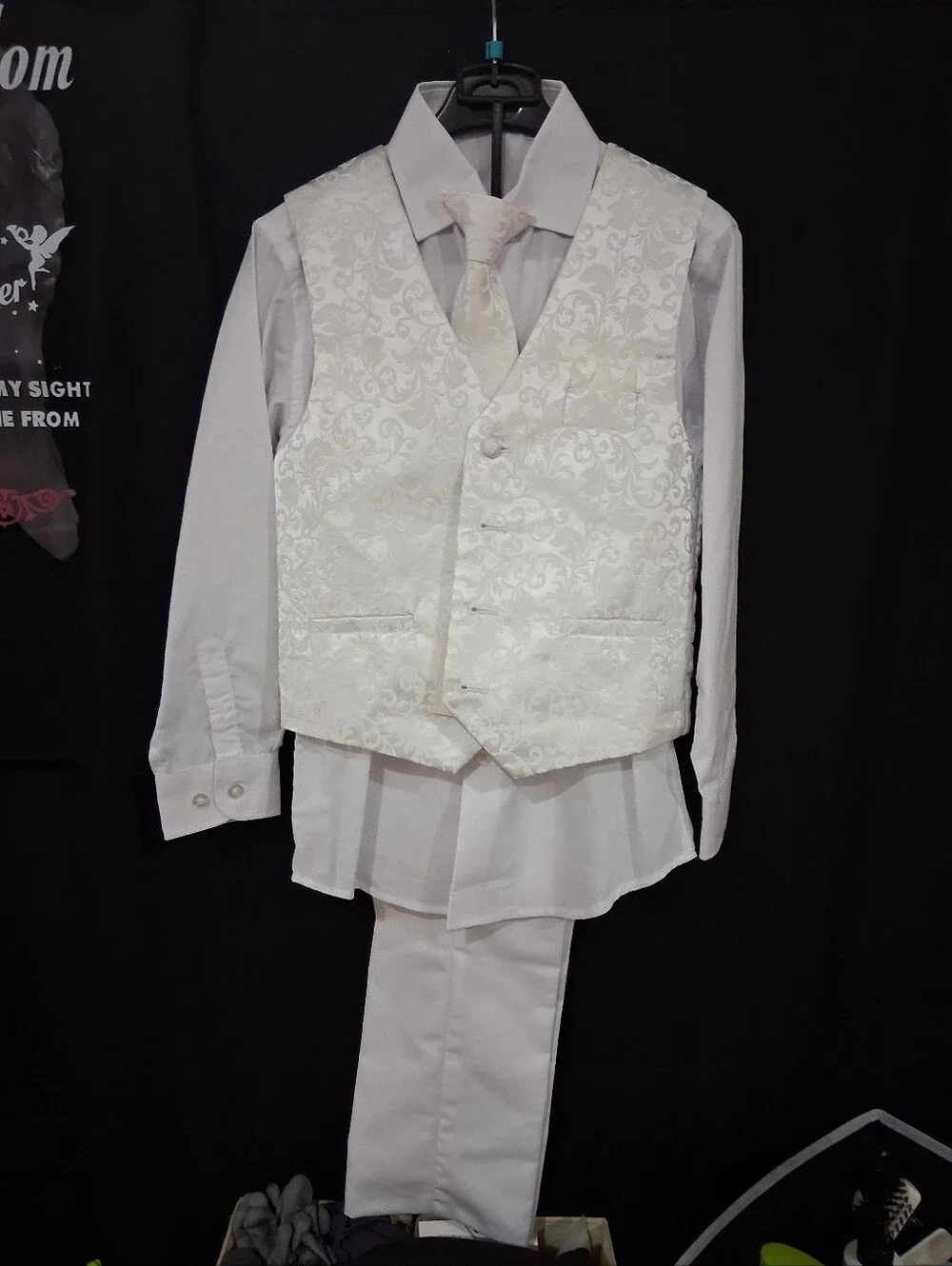 Classic White Brocade Vest & Tie Set for Men - Formalwear